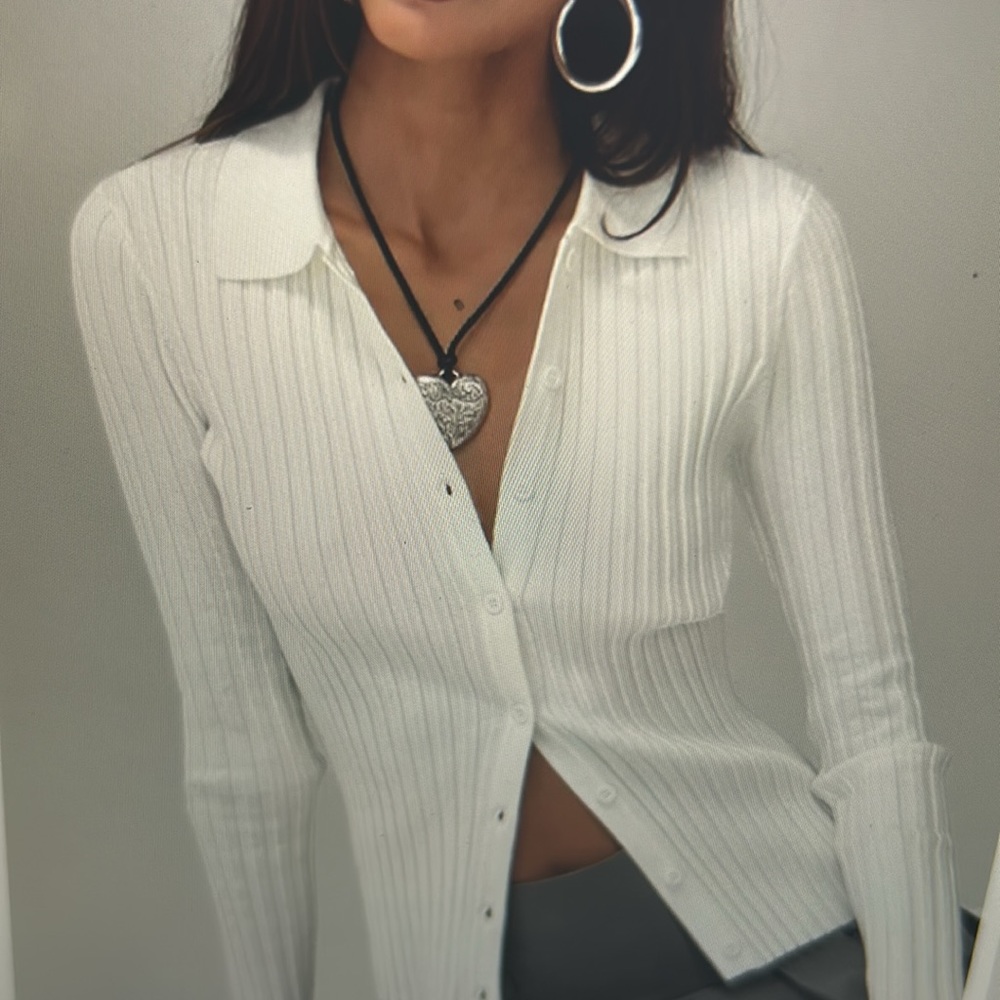 NWT Princess Polly White Dustry Long Sleeve Collared Top